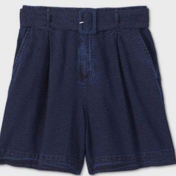 NWOT HIGH WAISTED DENIM PEPLUM BELTED NAVY… - Picture 2 of 8